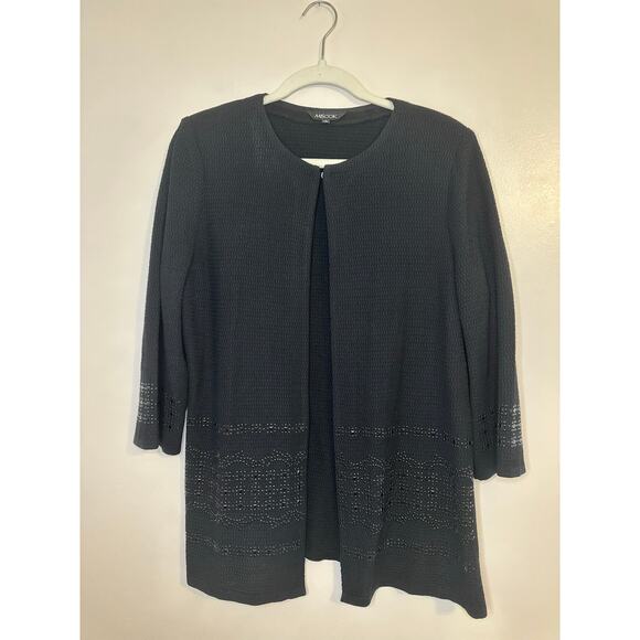 Misook Womens Black Knit Pailette 3/4 Length Office Career Open Jacket Small - Picture 1 of 7